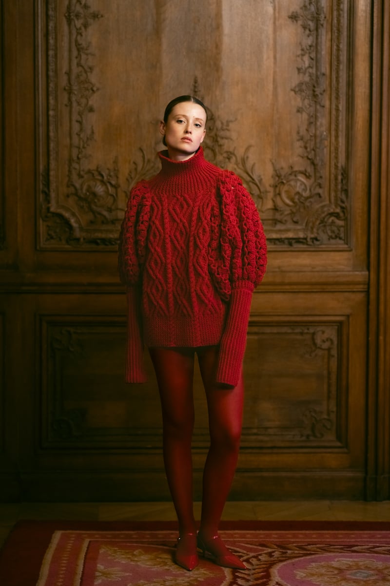 Martini: raglan sweater handknit in berry red wool €1,450