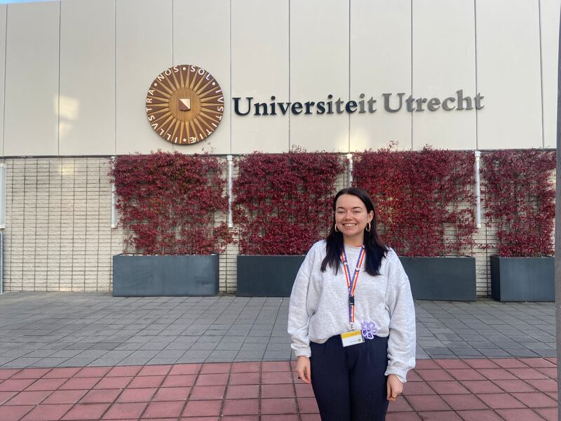 Fern Kelly (25) standing outside the University of Utrecht