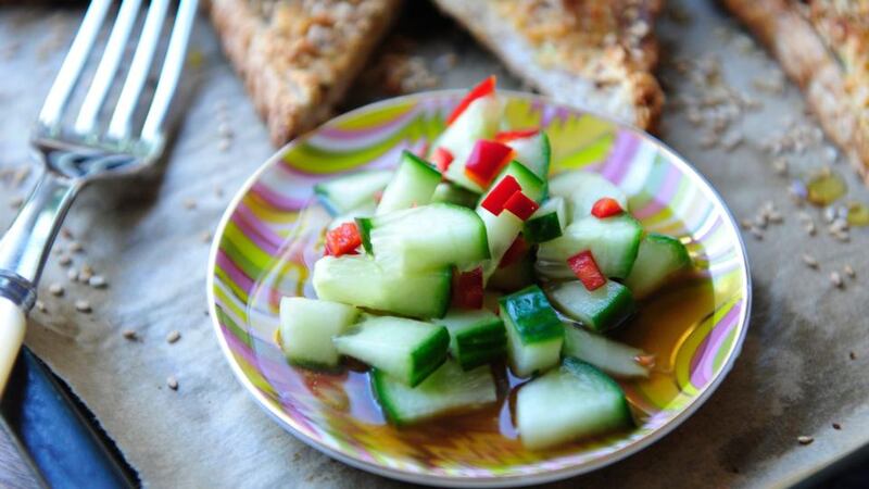 03/09/2013....MagazineDomini Kempprawn toast and cucumber dipPhotograph: Aidan Crawley Prawn toast and cucumber dip. Photograph: Aidan Crawley. Food cooked and styled by Domini Kemp and Gillian Fallon