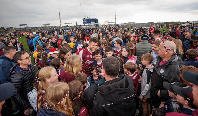 Galway’s Damien Comer celebrates with fans after his team's Connacht semi-final win over Roscommon. Photograph: James Crombie/Inpho