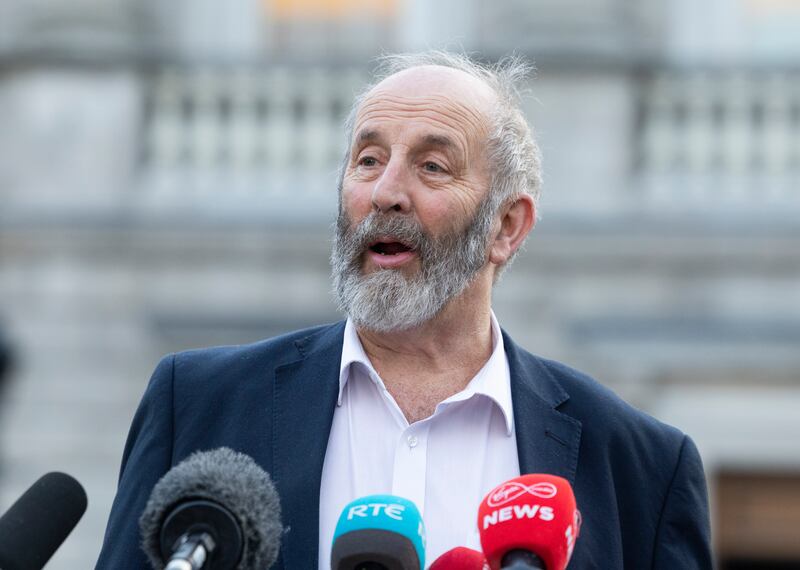 Danny Healy Rae on the Plinth of Leinster House. Photograph: Sam Boal/Collins Photos