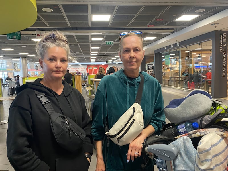 Liesl Lawson (L) and Jeané van der Merwe, pictured in Dublin Airport on Tuesday, were among those unable to fly out. Photograph: Fiachra Gallagher