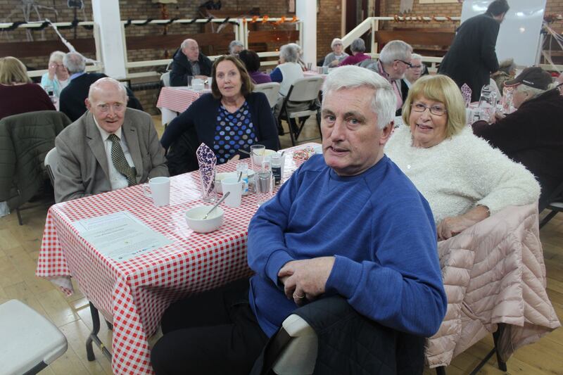 Michael Kilkenny, Betty and Brendan Finnegan, and Maria Long attend the Irish Elderly Advice Network’s Thursday Lunch Club at St Thomas More Church in Finchley Park, north London. Photograph: Simon Carswell