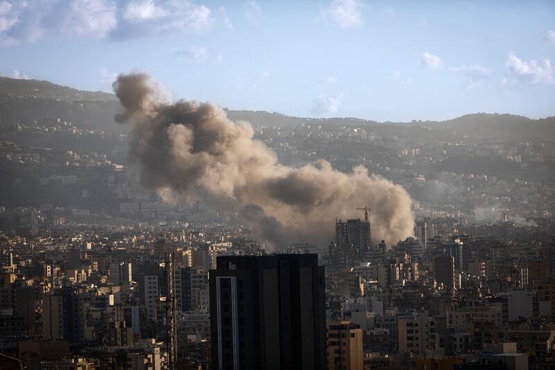 Smoke billows south of Beirut after an Israeli strike on Saturday. Photograph: Diego Ibarra Sanchez/The New York Times