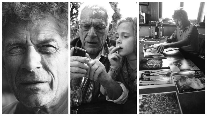 John Berger in 1994; Berger and his granddaughter Melina in 2010; and at work in 1980. Photographs: Jean Mohr