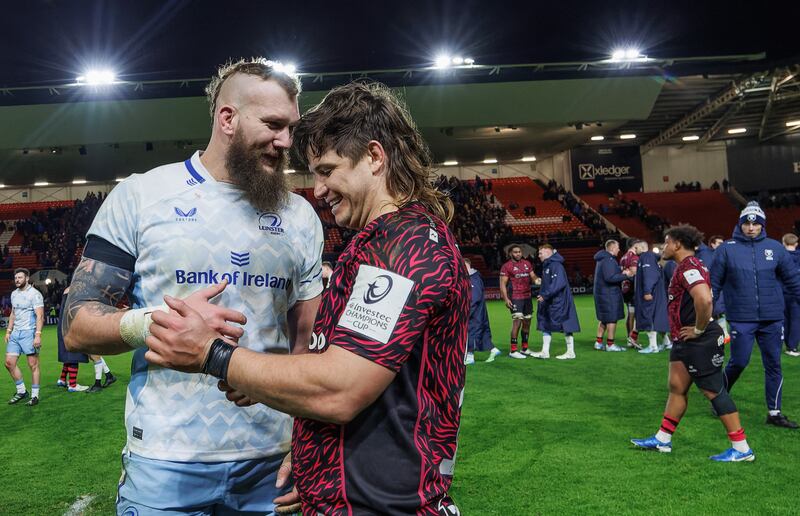 Leinster’s RG Snyman and Benhard Janse van Rensburg of Bristol Bears.
Photograph: James Crombie/Inpho