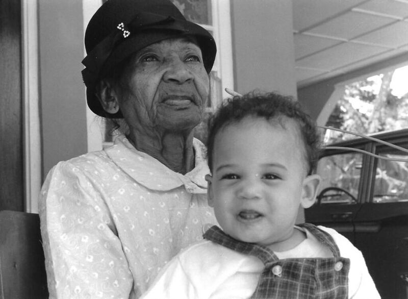 A baby Kamala Harris with her great-grandmother Iris Finegan during a visit to Jamaica. Photograph: Kamala Harris