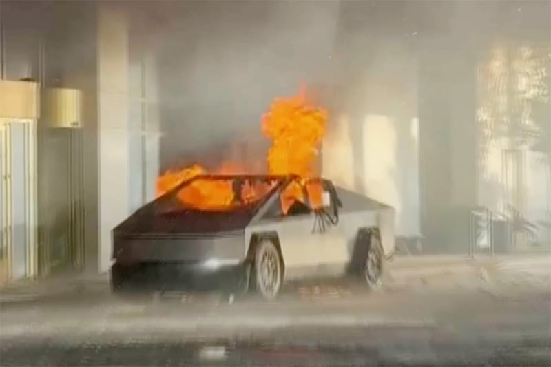 A Tesla Cybertruck exploded outside Donald Trump’s Las Vegas hotel. Photograph: Alcides Antunes/AP