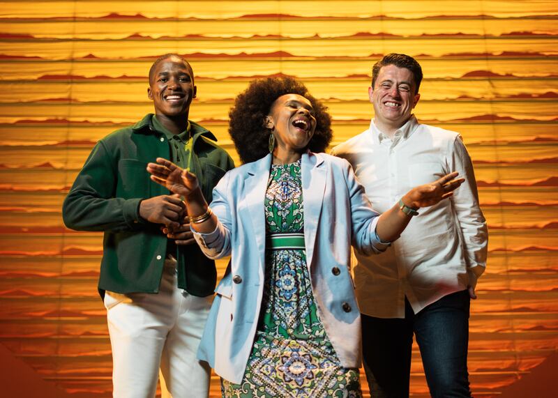 The Lion King: Brian Gilligan with Aphiwe Nyezi, who plays Simba, and Thandazile Soni, who plays Rafiki. Photograph: Kris Askey/Disney