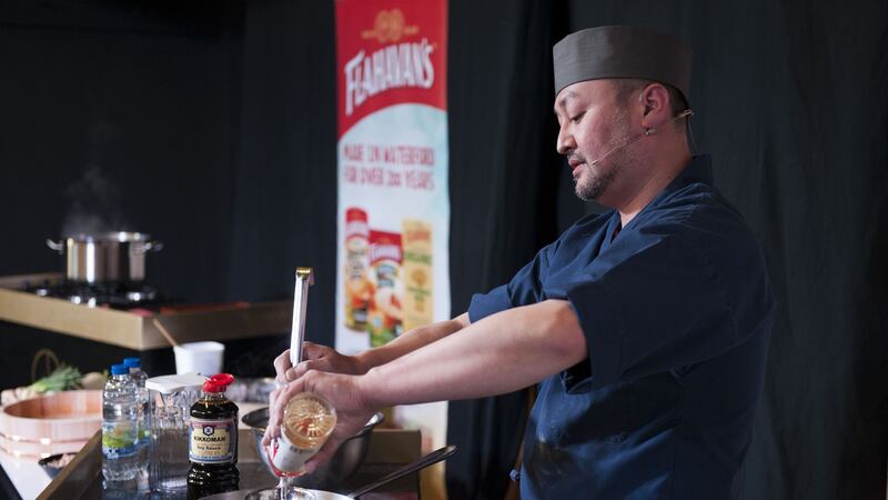 Takashi Miyazaki from Miyazaki, Cork pictured during the ‘Cutting Edge of Cooking’ demonstration at the Town Hall Theatre, Dungarvan, County Waterford during the ninth annual West Waterford Festival of Food. Photograph:  David Clynch