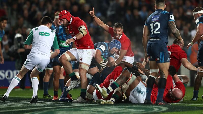 CJ Stander goes over for the Lions’ first try. Photo: David Rogers/Getty Images