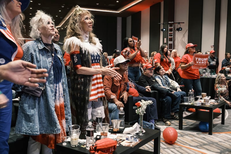 Supporters of Donald Trump at an election night gathering in Las Vegas. Photograph: Jordan Gale/The New York Times
                      