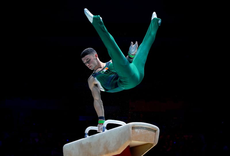 Ireland's Rhys McClenaghan competes in the pommel horse final. Photograph: Peter Byrne/PA Wire