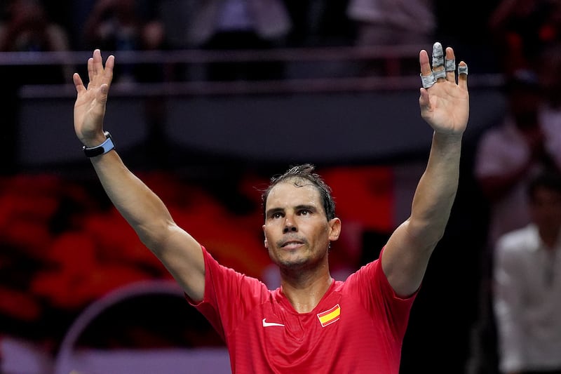 Rafael Nadal waves to the crowd after losing his singles match against Botic van de Zandschulp in the Davis Cup quarter-final tie between Netherlands and Spain. Photograph: Angel Martinez/Getty Images