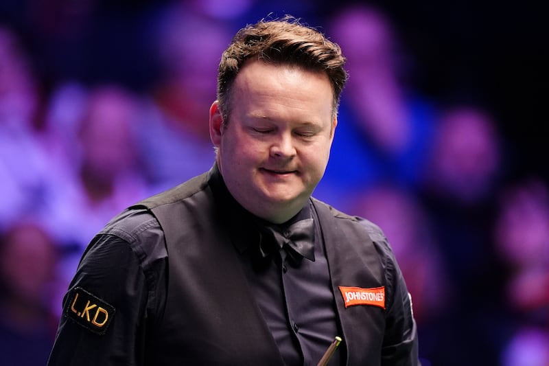 Shaun Murphy reacts after missing a chance to complete a maximum 147 break during his Masters quarter-match against Neil Robertson at Alexandra Palace, London. Photograph:  Zac Goodwin/PA Wire 