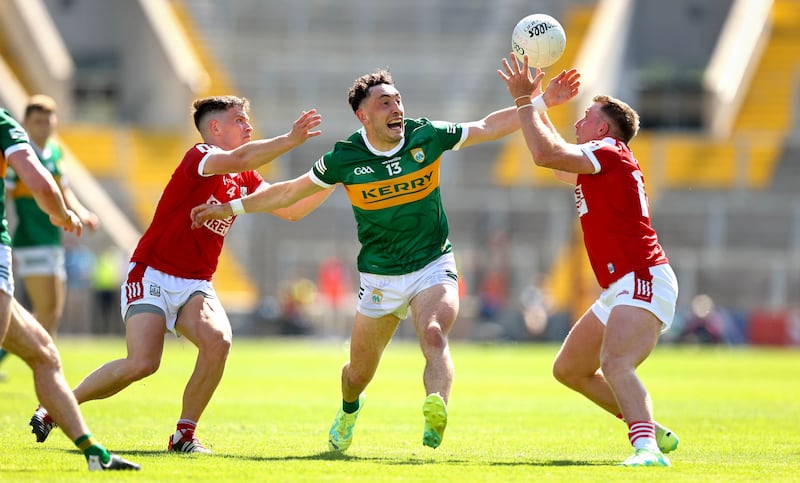 Cork’s Brian Hurley and Kevin O' Donovan in action against Paudie Clifford of Kerry at Páirc Uí Chaoimh. Photograph: Ryan Byrne/Inpho