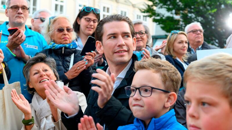 Austrian People’s Party (ÖVP) leader Sebastian Kurz attends an election rally at Baden. Photograph: Getty