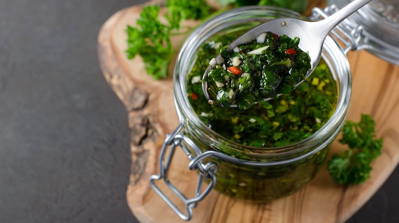 Homemade fresh chimichurri sauce