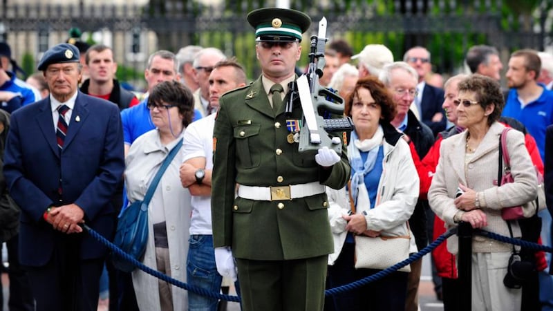 Sgt Anthony Byrne from the 7th Infantry Battalion pictured at the Defence Forces Military Changing of the Guard Ceremony  in Merrion Square Park Dublin. Photograph: Aidan Crawley