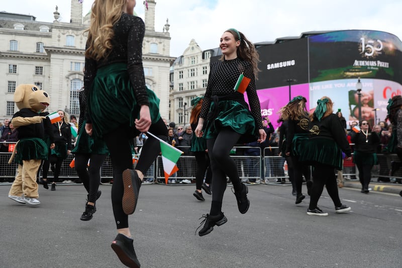 Performers take part in London's St Patrick's Day Festival on Sunday. Photograph: Alishia Abodunde/Getty Images