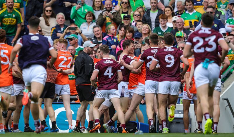 A fight breaks out during Galway and Armagh's All-Ireland quarter-final on Sunday. Photograph: Evan Treacy/Inpho