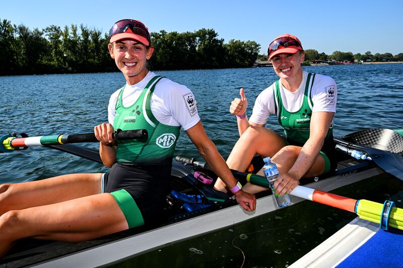 Ireland’s Fiona Murtagh and Aifric Keogh celebrate qualifying for Paris Games. Photograph: Ben Brady/Inpho