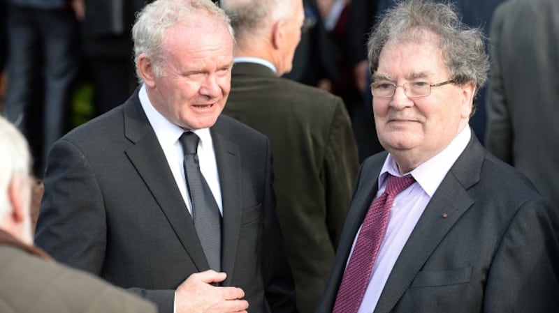 Martin McGuinness and John Hume, at the funeral of Seamus Heaney in Co Derry in 2013. File photograph: Dara Mac Dónaill