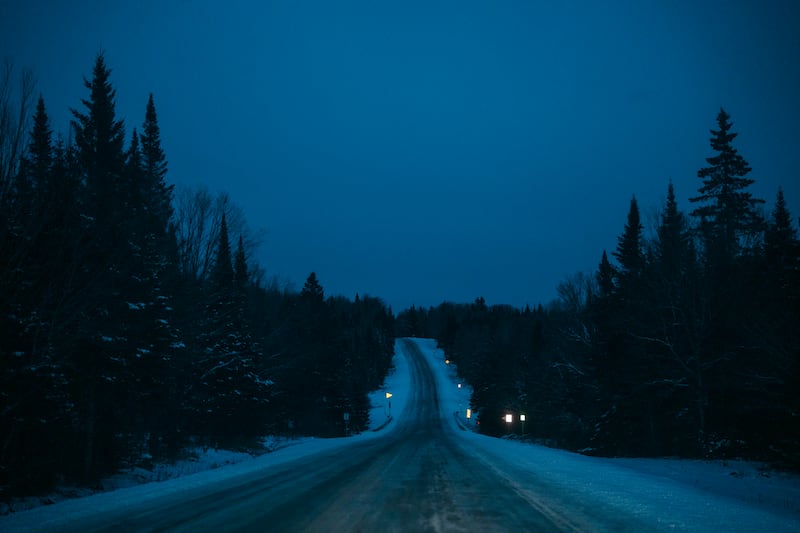 New Hampshire Route 3, Daniel Webster Highway, which ends at the Canadian border in Pittsburg, New Hampshire. Photograph: John Tully/The New York Times
                      