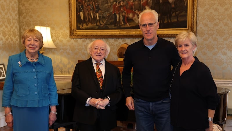 President Michael D Higgins and his wife Sabina with Mick McCarthy and his wife. Photograph: Dara Mac Dónaill