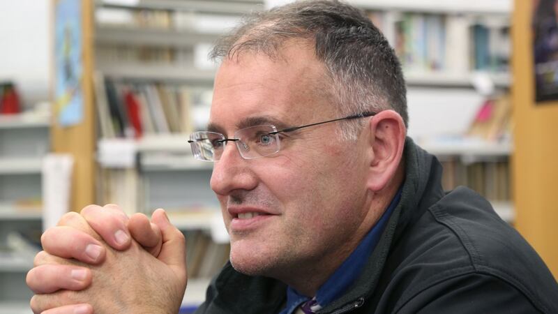 Teacher Matthew Harrison looks on during a debate at Coláiste Iognáid. Photograph: Joe O’Shaughnessy.