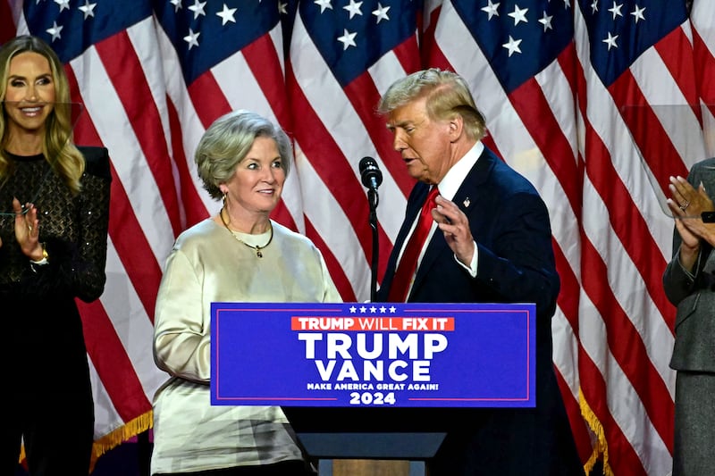 Susie Wiles with Donald Trump during an election night event at the West Palm Beach Convention Center in Florida. Photograph: Jim Watson/AFP