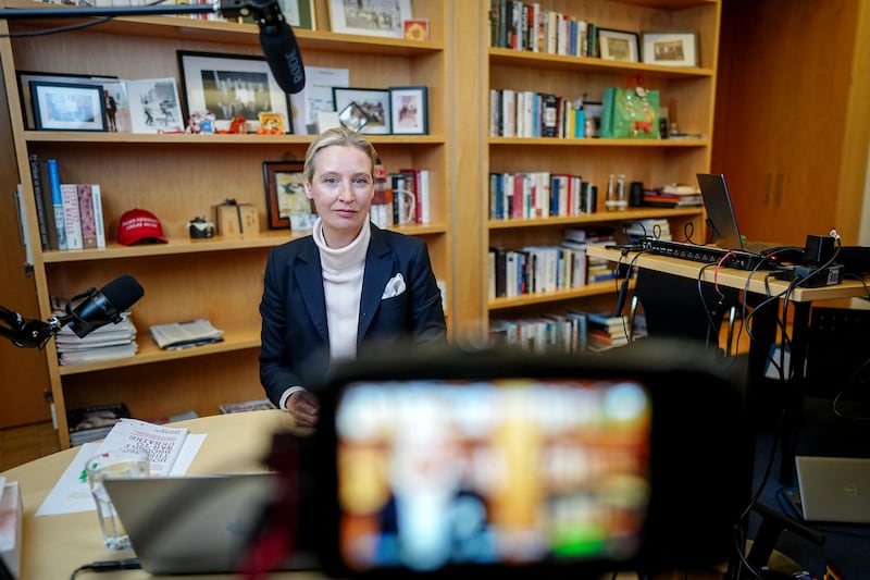 Co-leader of the far-right Alternative for Germany party and its candidate for chancellor, Alice Weidel, before going live on X with Elon Musk on Thursday. Photograph: Kay Nietfeld/Pool/AFP via Getty