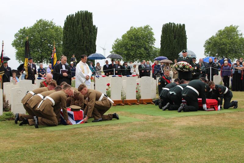 A first World War rededication ceremony on the western front more than 100 years after the war ended. Photograph: British Ministry of Defence 