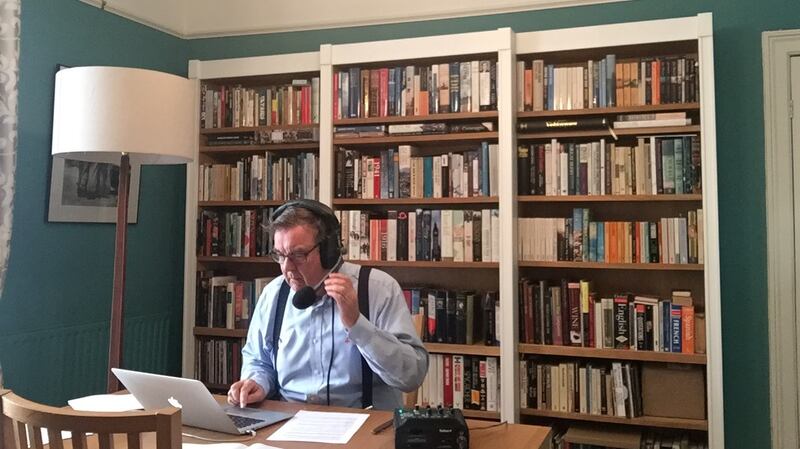 Bryan Dobson broadcasting from his home during RTÉ’s Morning Ireland.