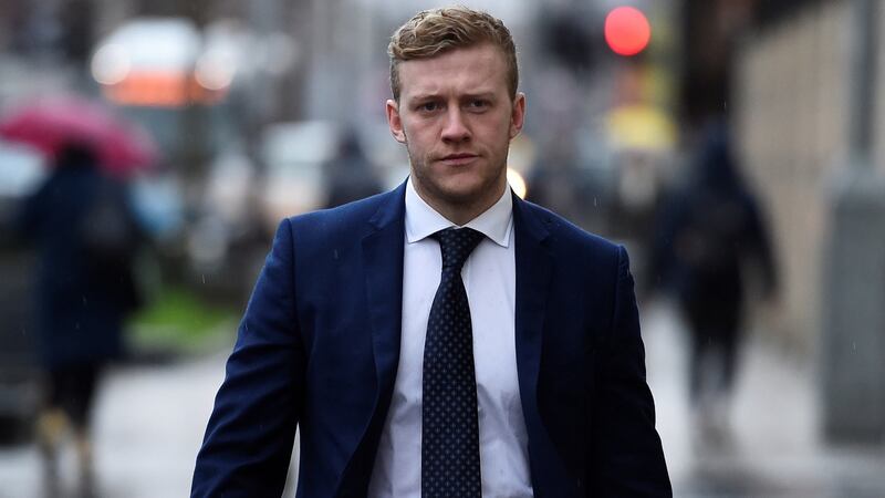 Ulster and Ireland rugby player Stuart Olding arrives at Laganside Court in Belfast on Monday. Photograph: Clodagh Kilcoyne/Reuters.