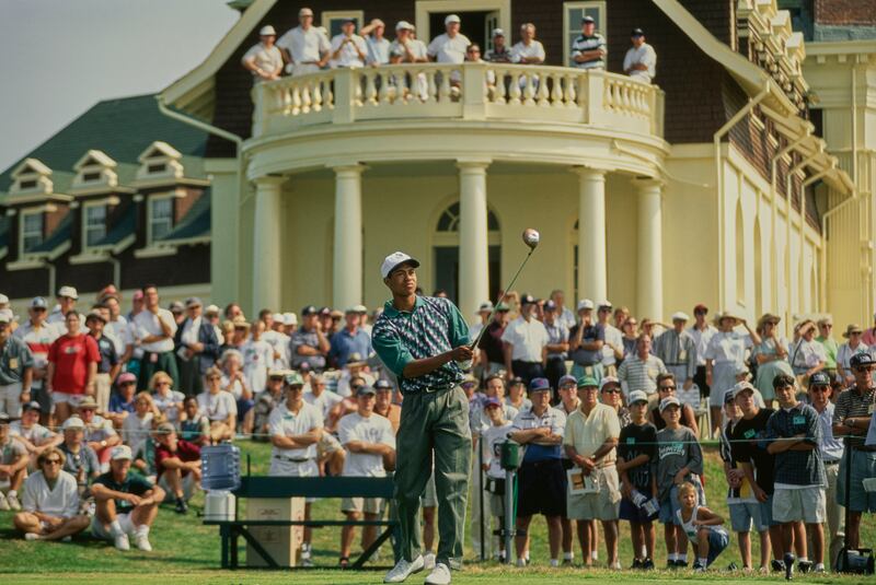 Tiger Woods in action at the US Amateur championship in 1995 in the Newport Country Club in Rhode Island. Photograph: JD Cuban/Allsport/Getty Images