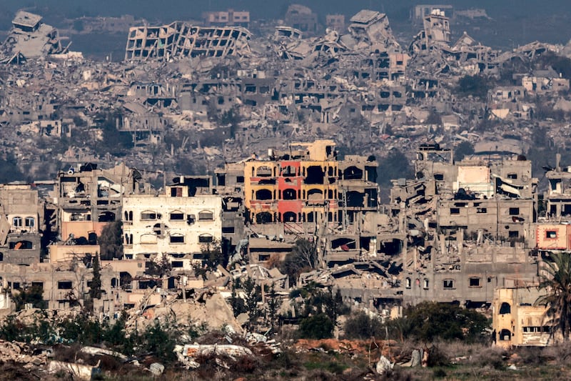 Destroyed buildings in the northern Gaza Strip amid the ongoing war between Israel and Hamas. Photograph: Menahem Kahana/Getty