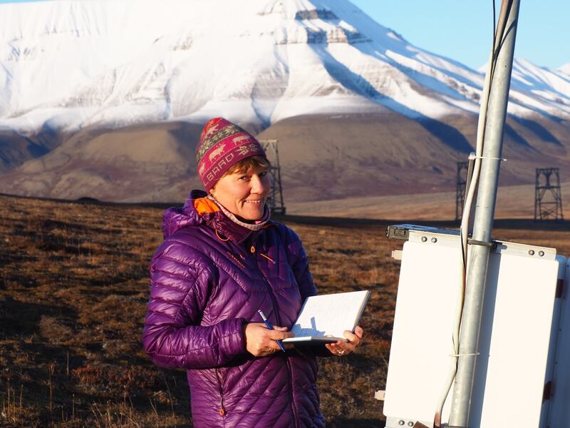 Prof Hanne Christiansen carrying out fieldwork in Svalbard. Photograph: Ole Humlum