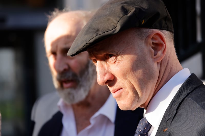 Brothers Danny and Michael Healy-Rae speaking with reporters at Government Buildings on January 14th.
Photograph: Alan Betson / The Irish Times

