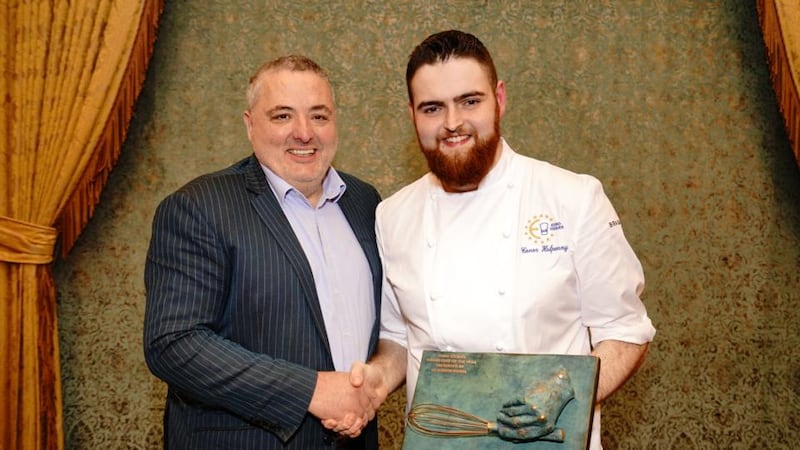 This is Irish food: the chef and judge Richard Corrigan congratulates Conor Halpenny, winner of the Euro-Toques Young Chef 2017 competition