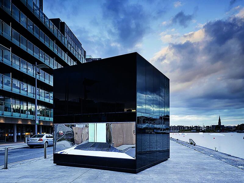 5Cube by de Siún Scullion at Hanover Quay is a semi-permanent pavilion, representing the volume of oil consumed every five minutes in Ireland. Photograph: Ros Kavanagh