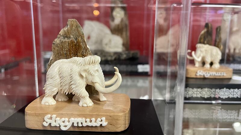 Souvenirs with elements of ancient mammoth tusk on sale in Yakutsk, north-eastern Siberia. Photograph: Daniel McLaughlin