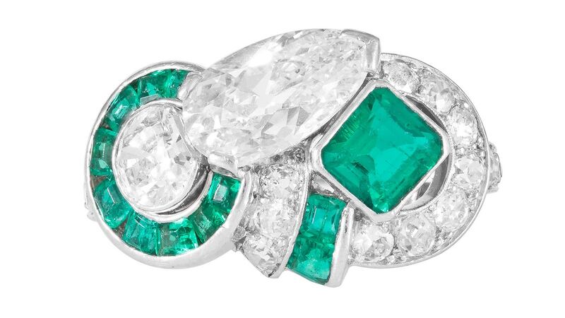 Art deco emerald and diamond ring,  1940, €14,000-€18,000 at O’Reilly’s