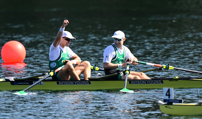 Ireland’s Fintan McCarthy and Paul O’Donovan take gold on Saturday. Photograph: Detlev Seyb/Inpho