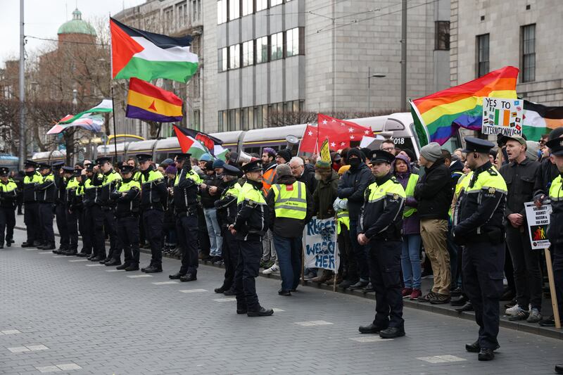 The was a large Garda presence at the rival protests. Photograph: Nick Bradshaw/The Irish Times