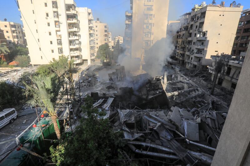 Smoke rises from the debris of a destroyed building in the aftermath of an Israeli strike on the neighbourhood of Mreijeh in Beirut's southern suburbs on October 4th. Photograph: AFP