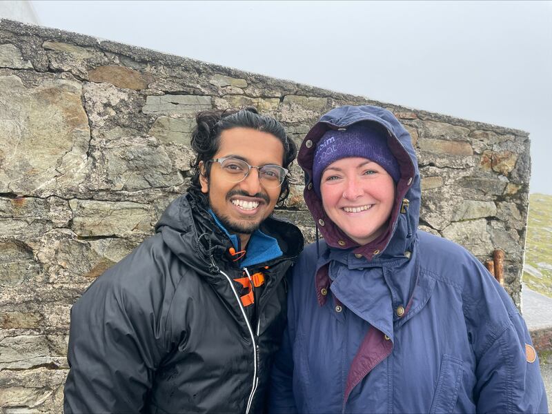 Pranjal Chitransh and Julia Healy take part in the ancient tradition of Reek Sunday on Croagh Patrick. Photograph: Fiachra Gallagher