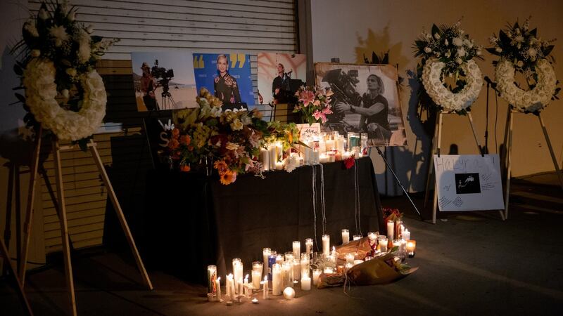 A vigil held for Halyna Hutchins. Photograph: Allison Zaucha/New York Times