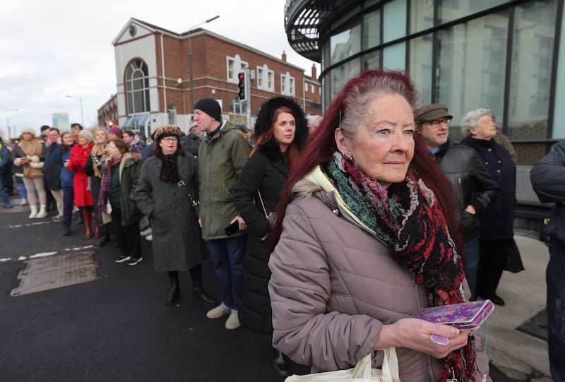 People watching the funeral procession leaving Shelbourne Park
Photograph: Alan Betson

