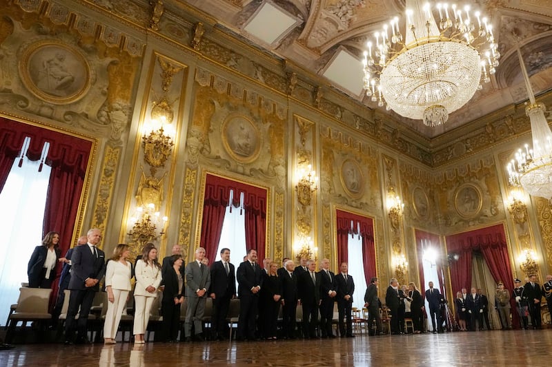 Giorgia Meloni and her cabinet at the Quirinal presidential palace in Rome. Photograph: Alessandra Tarantino/AP